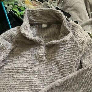 Gray Teddy Jacket with Stand-Up Collar and Quarter-Zip